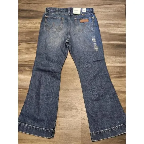 Wrangler Womens 32x32 Denim The Green Jean Trouser High Rise Flare Wide Leg Blue - Picture 1 of 5